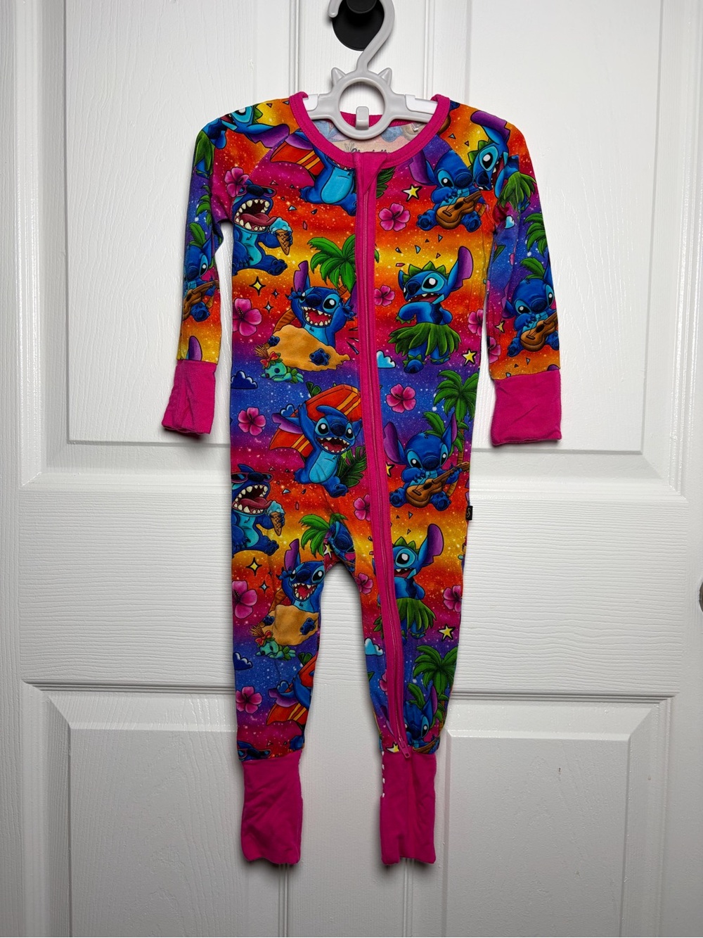Girls' Tropical Character Zip-Front Footed One-Piece - Bright Pink Trim